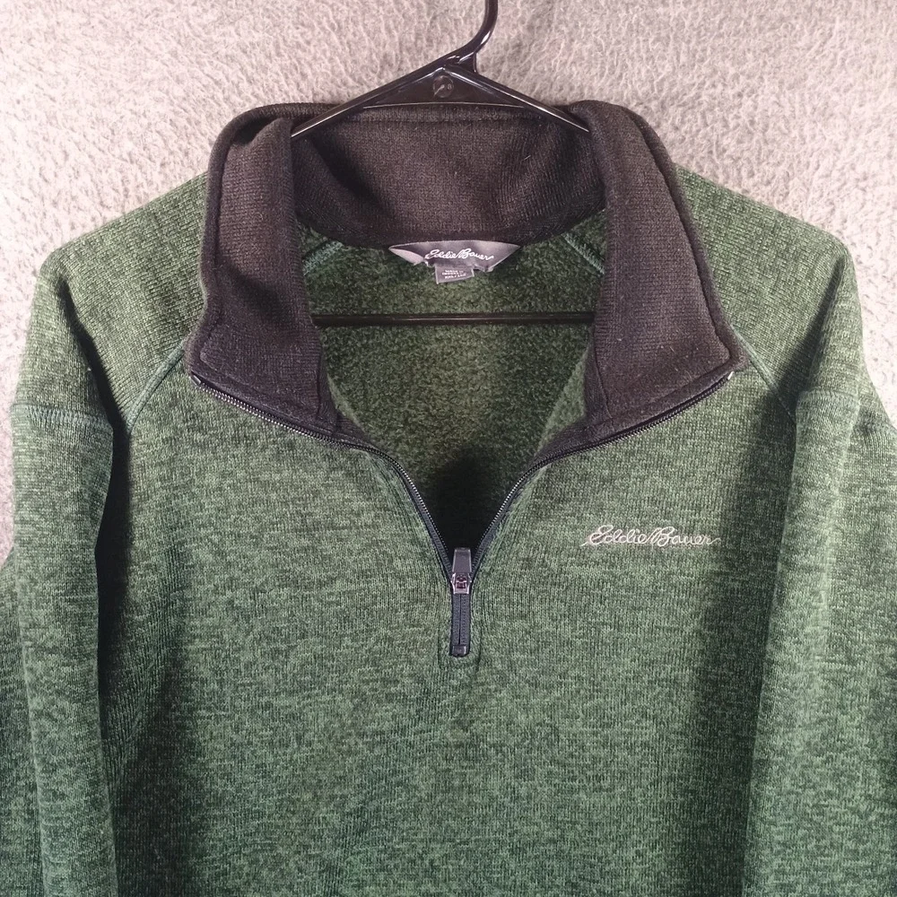 Eddie Bauer Quarter Zip Fleece Pullover Sweater Mens XXL Green‎ Mock Neck